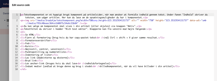 HTML i en Rich Text Editor